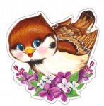 Плакат вырубной мини Воробушек с цветочками 