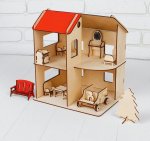Домик фанера с машинкой и мебелью 2 этажа